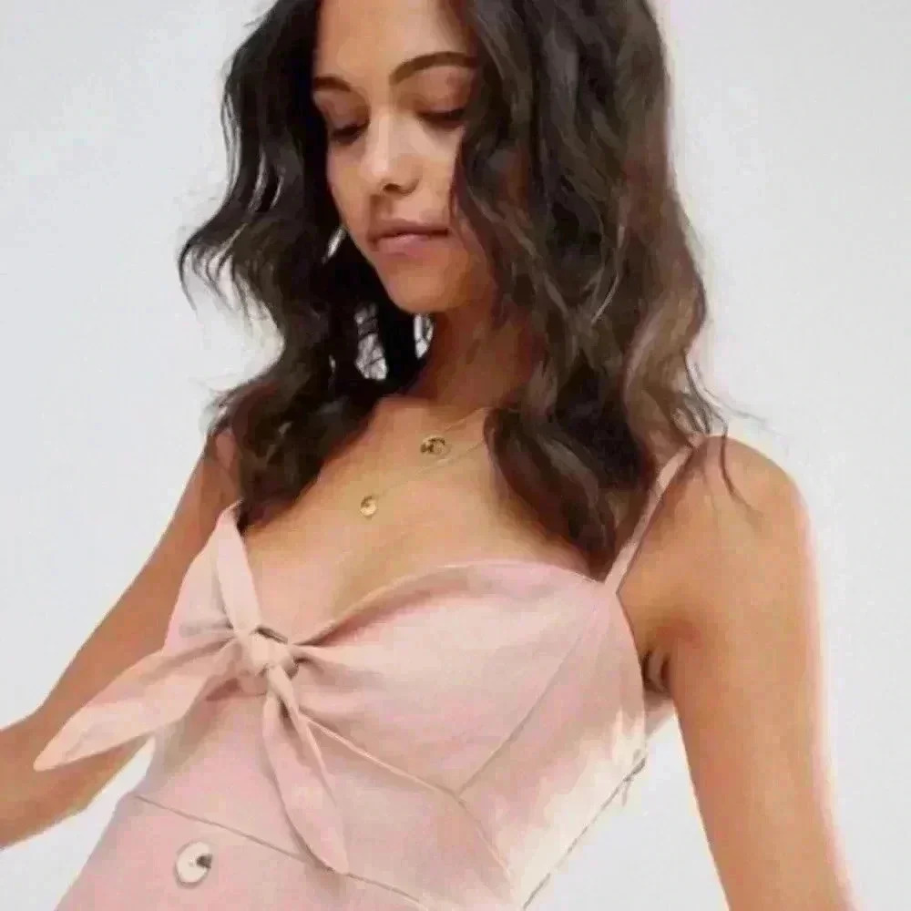 Faithful the Brand Rodeo Pink Linen Button Up Tie-Front Mini Skater Summer Dress - Picture 2 of 15